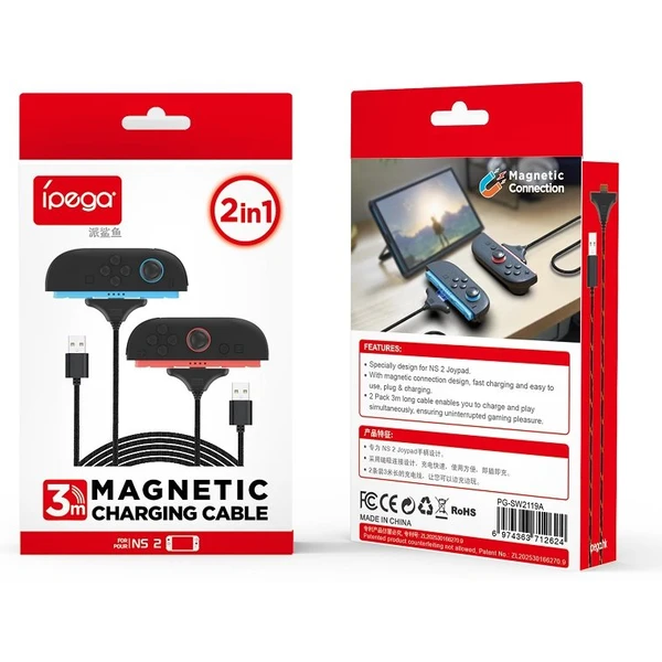 iPega SW2119A USB-A napájací kábel pre JoyCon Nintendo Switch 2 3m čierny 2ks - Káble a redukcie - Obrázok d16a69d732104298a0a8093505f63e4f