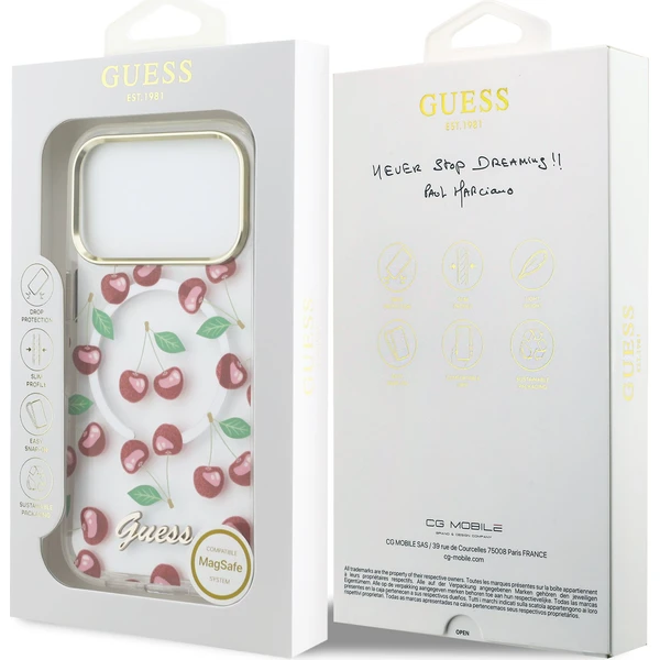 Guess IML Glitter Cherry MagSafe kryt iPhone 17 Pro - Puzdra - Obrázok d19d534bd1634e0690d813618f35f8a3