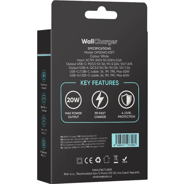OBAL:ME nabíjačka USB-A/USB-C (20W) + 2x kábel (1m) biela - Nabíjačky - Obrázok d1cb158a7f2f41b6a2782eb0ce913cf9