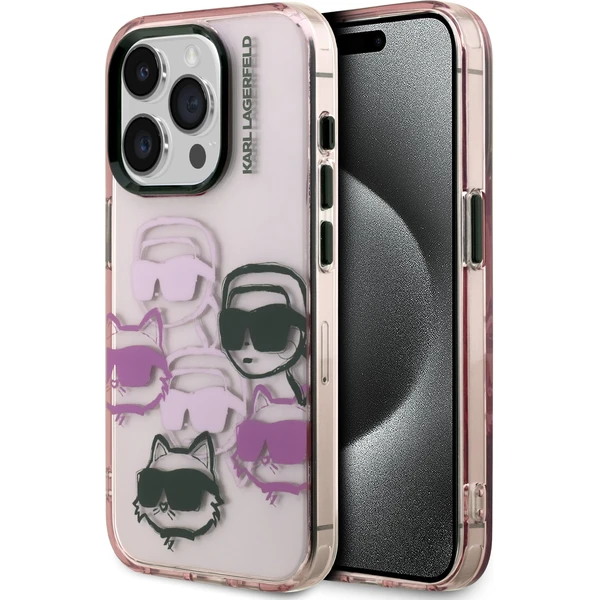 Karl Lagerfeld IML Multi K&CH Heads kryt iPhone 15 Pro Max ružový - Puzdra - Hlavný obrázok