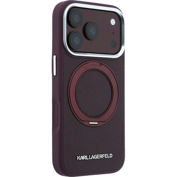 Karl Lagerfeld PU Saffiano Ring Stand MagSafe kryt iPhone 18 Pro Max vínový - Puzdra - Obrázok d2181c2dd49a4aad8e1de6b964426756