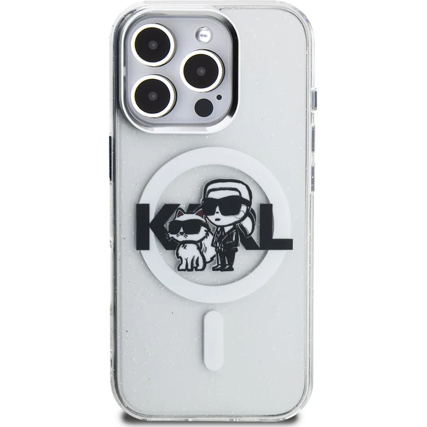 Karl Lagerfeld IML Glitter Karl and Choupette Sketch MagSafe kryt iPhone 16 Pre číry - Puzdra - Obrázok d231fc59b12546efa278a46293c3e375