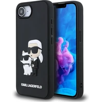 Karl Lagerfeld 3D Rubber Karl a Choupette kryt iPhone 17e/16e čierny - Puzdra