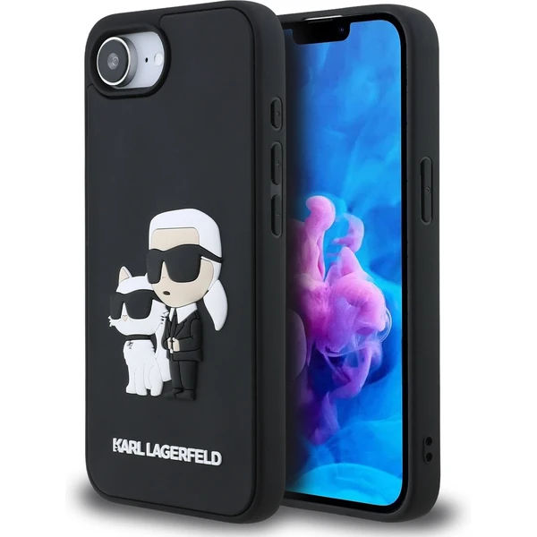 Karl Lagerfeld 3D Rubber Karl a Choupette kryt iPhone 17e/16e čierny - Puzdra - Hlavný obrázok