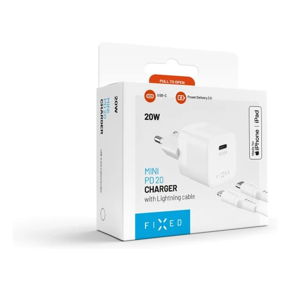FIXED Mini nabíjačka s USB-C a USB-C/Lightning káblom, PD, 1 m, MFI, 20W, biela - Nabíjačky - Obrázok d27e4dc03cdf41788804560f817d1556