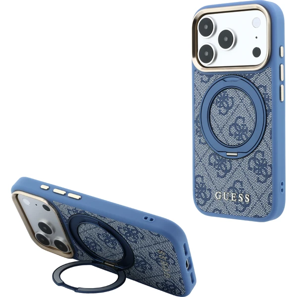 Guess PU 4G Ring Stand MagSafe Zadný kryt pre iPhone 18 Pro Blue - Puzdra - Hlavný obrázok