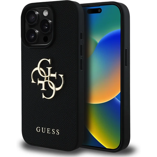Guess PU Grained 4G Metal Logo kryt iPhone 15 Pre čierny - Puzdra - Hlavný obrázok