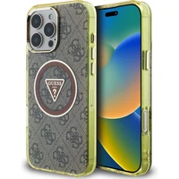 Guess IML 4G Glitter a Triangle Logo MagSafe kryt iPhone 16 Pro Max hnedý - Puzdra