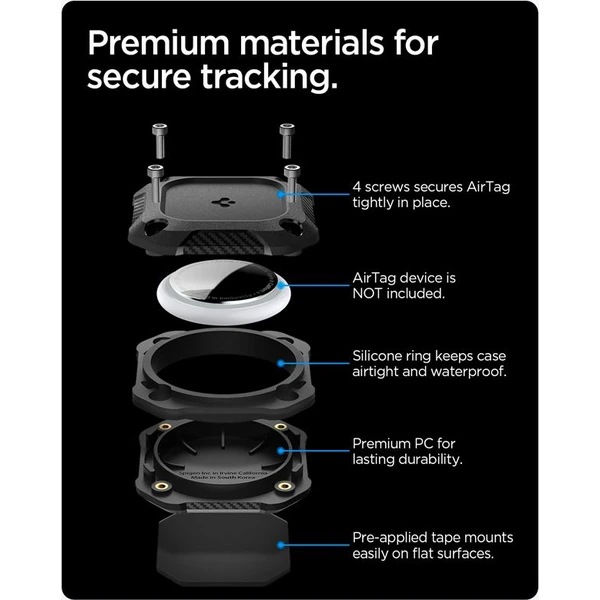 Spigen Tough Armor IP67 vodotesné puzdro pre Apple AirTag čierne (4 ks) - Puzdra - Obrázok d31b552643024269a10856eb79cac96e