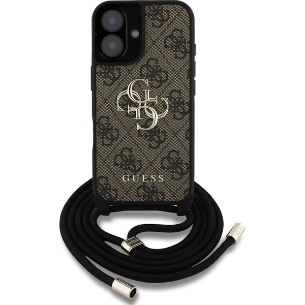 Guess PU 4G Metal Logo Crossbody popruh kryt iPhone 16 hnedý - Puzdra - Obrázok d399d025e419466faeaf019573741224