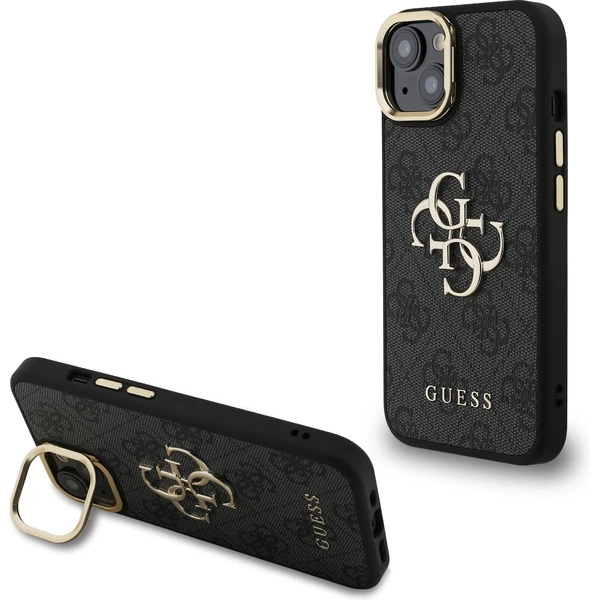 Guess PU 4G Metal Logo Stand Camera Frame kryt iPhone 13 čierny - Puzdra - Hlavný obrázok