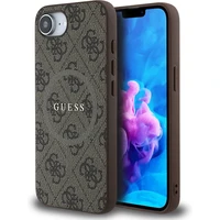 Guess PU Leather 4G Farebný prsteň MagSafe kryt iPhone 17e/16e hnedý - Puzdra