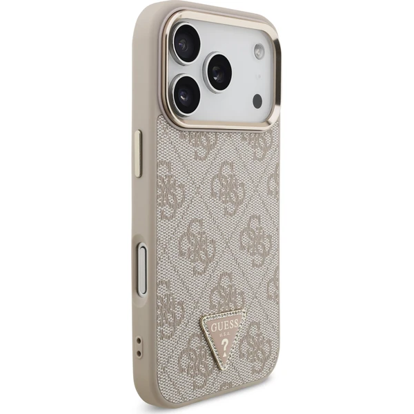 Guess PU Leather 4G Strass Triangle Logo Gold Frame MagSafe Zadný kryt pre iPhone 18 Pro Pink - Puzdra - Obrázok d3cbba23f2a747f5bbb1cbe92b633545