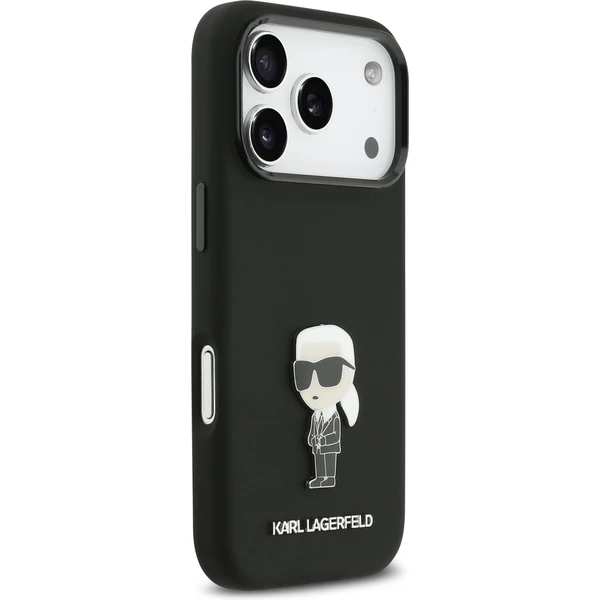 Karl Lagerfeld Liquid Silicone Metal Ikonik kryt iPhone 17 Pro čierny - Puzdra - Obrázok d415ce56751340598bd8fa2cf91caa1a