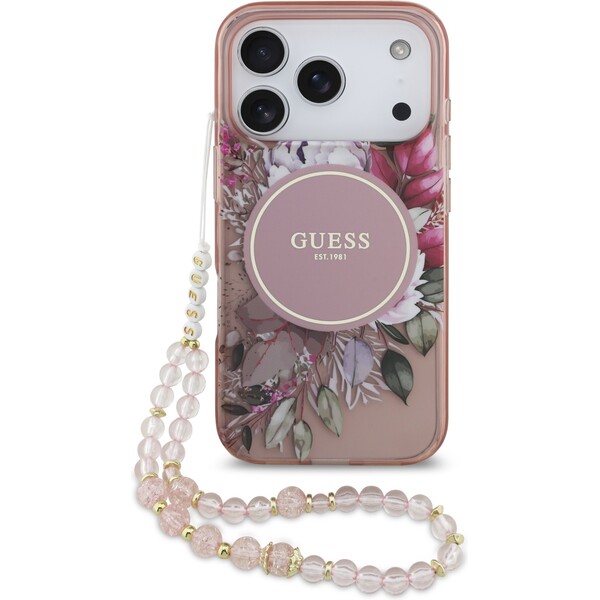 E-shop Guess IML Flowers Strap MagSafe kryt iPhone 17 Pro ružový