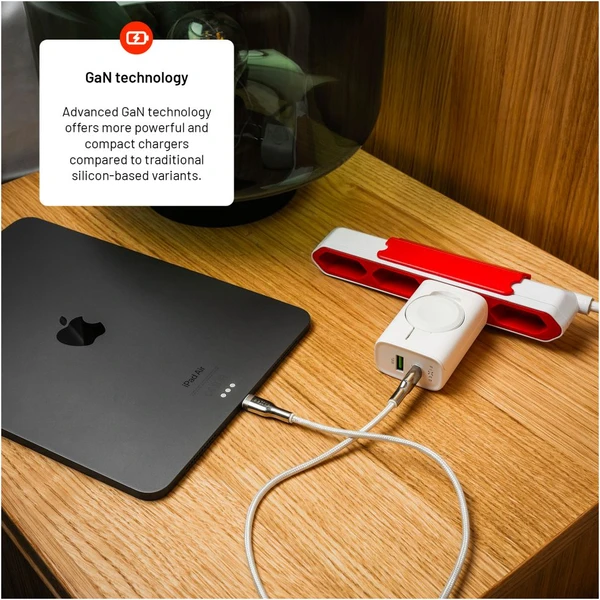 FIXED Power Socket GaN nabíjačka USB-A/USB-C a nabíjačkou pre Apple Watch biela - Nabíjačky - Obrázok d474d18a1ec6423480b4a06346aafba8