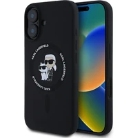 Karl Lagerfeld Liquid Silicone Karl a Choupette MagSafe kryt iPhone 16 čierny - Puzdra