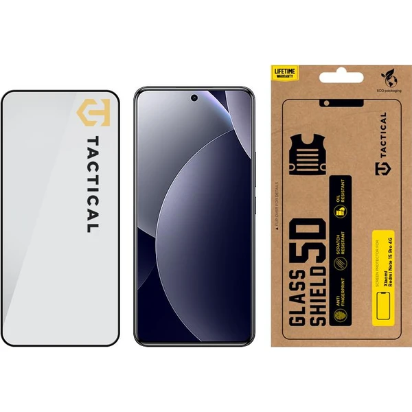Taktický sklenený štít 5D sklo pre Xiaomi Redmi Note 15 Pro 4G čierne - Ochranné fólie a sklo - Obrázok d609e544b3d14ee78243fd4072b28043