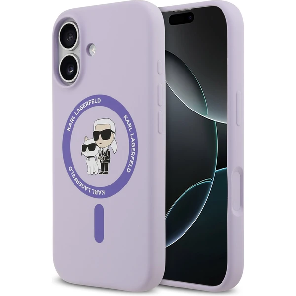 Karl Lagerfeld Liquid Silicone Karl a Choupette MagSafe kryt iPhone 17 fialový - Puzdra - Hlavný obrázok