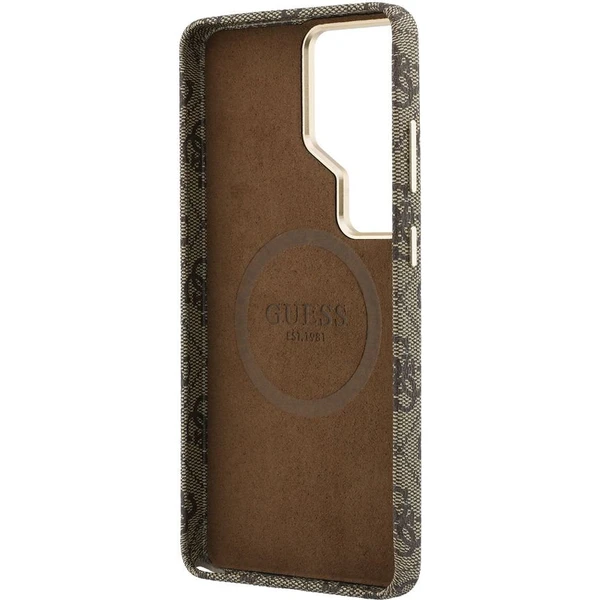 Guess PU 4G Skript Metal Logo Magnetický kryt Samsung Galaxy S26 Ultra hnedý - Puzdra - Obrázok d6e3d847fc884b47be0c3a348be82945