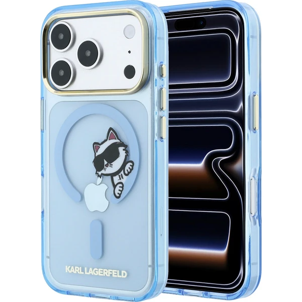 Karl Lagerfeld IML Choupette Peekaboo Magsafe kryt iPhone 18 Pro Max modrý - Puzdra - Hlavný obrázok