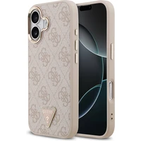 Guess PU Leather 4G Triangle Logo Gold Frame MagSafe kryt iPhone 17 ružový - Puzdra