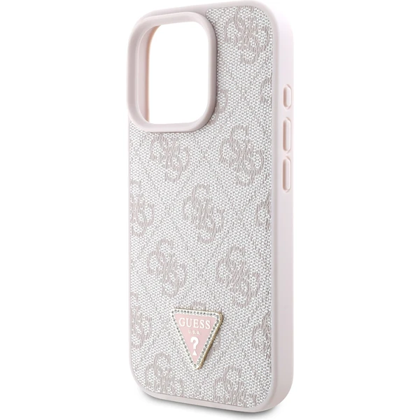 Guess PU 4G Strass Triangle Metal Logo kryt pre iPhone 16 Pro ružový - Puzdra - Obrázok d7f8dabe982042d69079a0d150f6fafe