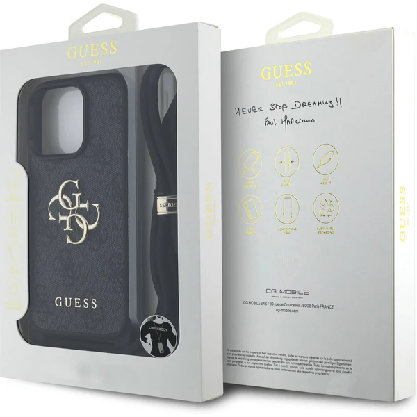 Guess PU 4G Metal Logo Crossbody popruh kryt iPhone 15 Pro Max čierny - Puzdra - Obrázok d876abd9e0ca4c7fab636b8b3b776cc6