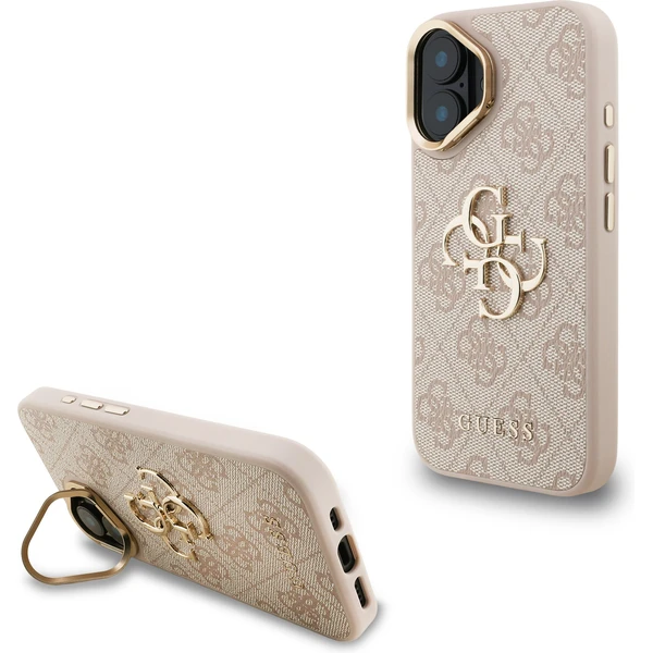 Guess PU 4G Metal Logo Stand Camera Frame kryt iPhone 16 ružový - Puzdra - Hlavný obrázok