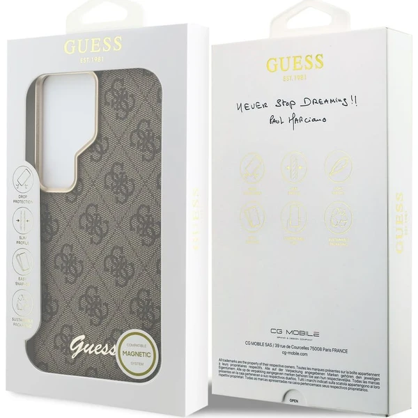 Guess PU 4G Skript Metal Logo Magnetický kryt Samsung Galaxy S26 Ultra hnedý - Puzdra - Obrázok d8d08a84c2ac4515bf2699a5ae4b07b3
