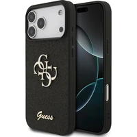 Guess PU Fixed Glitter 4G Metal Logo kryt iPhone 17 Pro Max čierny - Puzdra