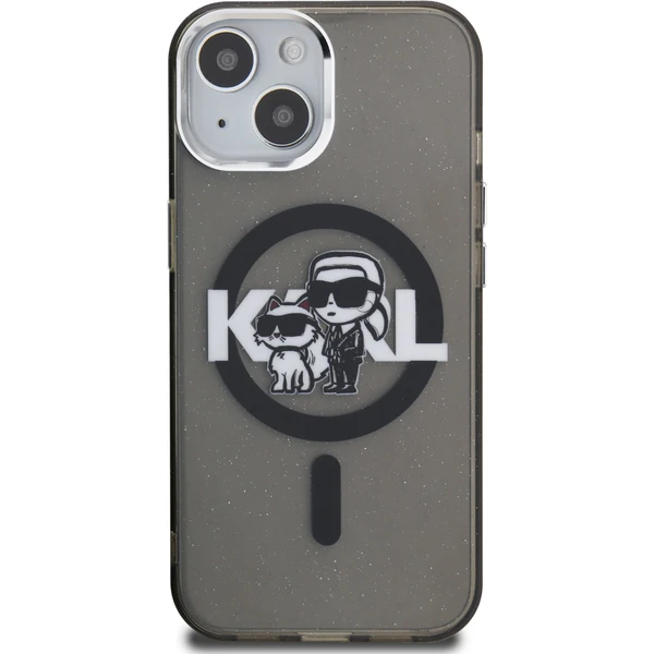 Karl Lagerfeld IML Glitter Karl and Choupette Sketch MagSafe kryt iPhone 15 čierny - Puzdra - Obrázok d91cff61852541f1bd7f90cad9e779f4