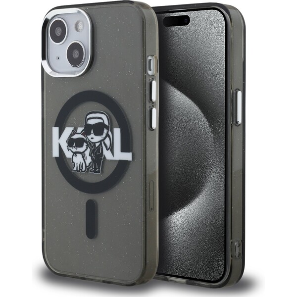 E-shop Karl Lagerfeld IML Glitter Karl and Choupette Sketch MagSafe kryt iPhone 15 čierny
