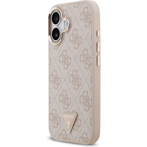 Guess PU Leather 4G Triangle Logo Gold Frame MagSafe kryt iPhone 17 ružový - Puzdra - Obrázok d97fc5518106464c9a782acca84a7f8b