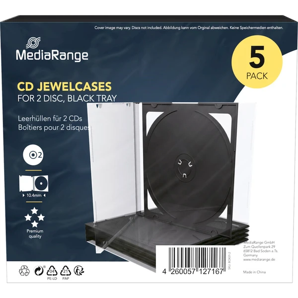 MediaRange 2 CD 10,4mm 5 ks čierny - Obaly na disky - Hlavný obrázok