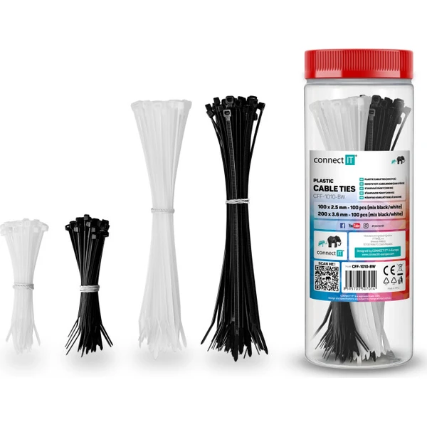 Connect IT ZipTie sťahovacia páska čierna biela - Náradie - Hlavný obrázok