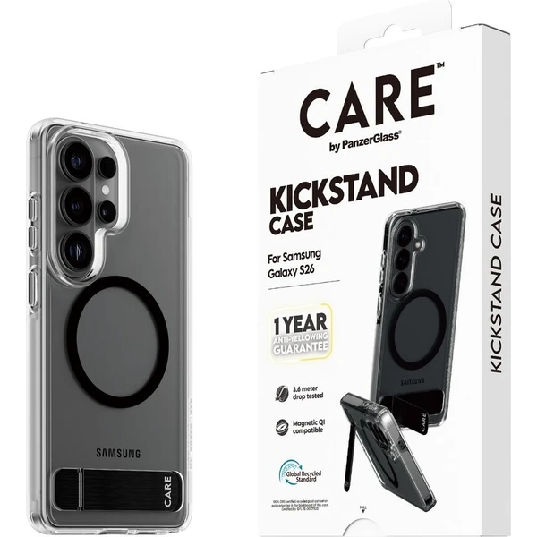 PanzerGlass® CARE Kickstand Qi kryt Samsung Galaxy S26 priehľadný/čierny - Puzdra - Hlavný obrázok