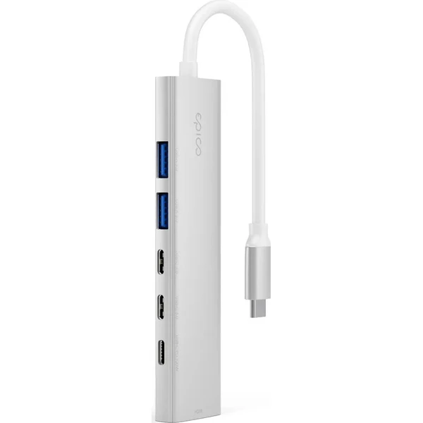 Epico UltraHub 6in1 Slim Alu USB-C Hub EH20 | 100W USB-C PD, 2× USB-A, 3× USB-C, HDMI | strieborná - USB huby - Obrázok d_1067fd31aef34f9380723e131533cd20