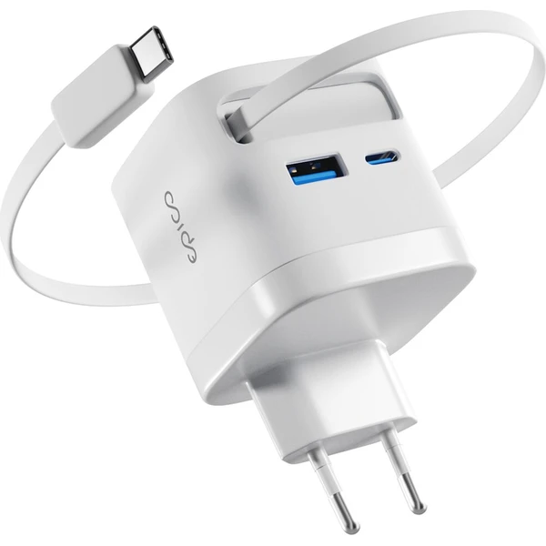 Epico UltraBoost Retractable GaN 65W sieťový adaptér so zabudovaným káblom biely - Nabíjačky - Hlavný obrázok