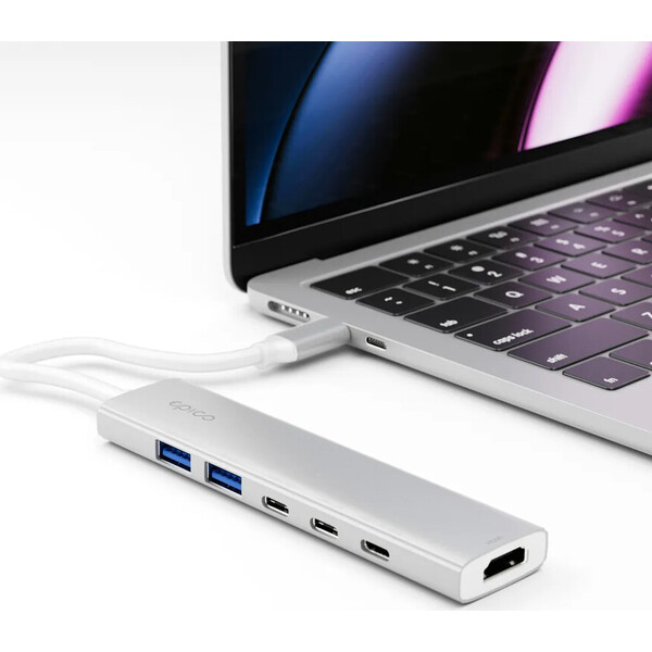 Epico UltraHub 6in1 Slim Alu USB-C Hub EH20 | 100W USB-C PD, 2× USB-A, 3× USB-C, HDMI | strieborná - USB huby - Obrázok d_131c037062174e09a4d1427dc3a2e96a