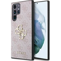 Guess PU 4G Metal Logo Zadný kryt Samsung Galaxy S24 Ultra ružový - Puzdra