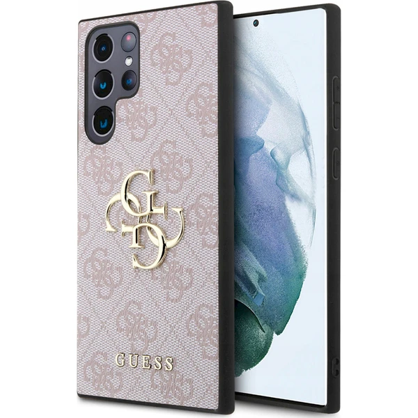Guess PU 4G Metal Logo Zadný kryt Samsung Galaxy S24 Ultra ružový - Puzdra - Hlavný obrázok