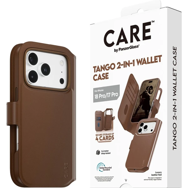 PanzerGlass CARE Tango 2v1 Wallet MagSafe pouzdro Apple iPhone 18 Pro/17 Pro hnědé - Puzdra - Hlavný obrázok