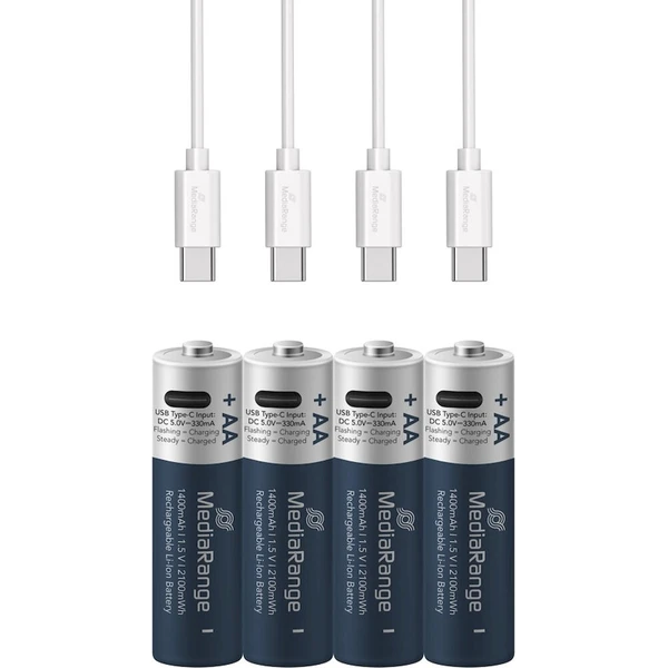 MediaRange nabíjacia USB-C Li-Ion batéria Mignon AA 1,5V 1400 mAh 4ks - Batérie - Obrázok d_1993b858c510446cbe8c11cc086d212f