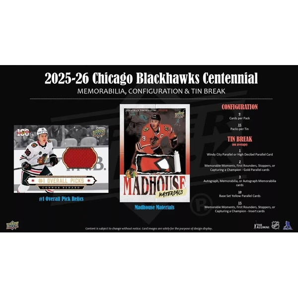 Hokejové karty 2025-26 Upper Deck Chicago Blackhawks Centennial Hobby Box - Hokejové karty - Obrázok d_1a14194d643e4dce910dbff8c09270db