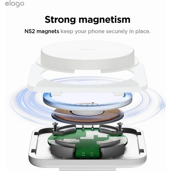 ELAGO Wireless Charging Aluminium Stand Qi2/MagSafe nabíjací stojanček 15W biely - Nabíjačky - Obrázok d_26b191378f824dacb9919265e3764b57