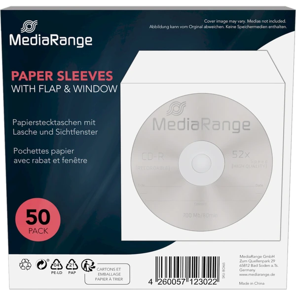 MediaRange obálka papier s chlopňou a okienkom 50ks - Obaly na disky - Hlavný obrázok