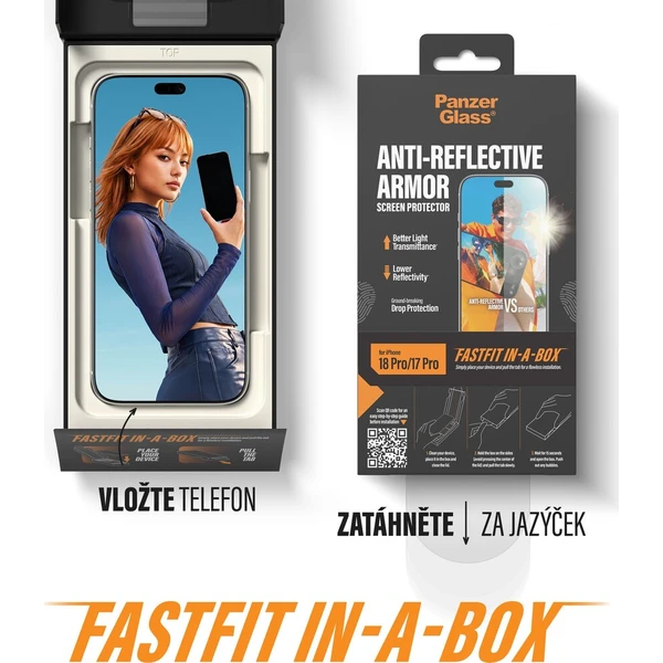 PanzerGlass Anti-Reflective Armor sklo Apple iPhone 18 Pro s bezprašným instalačním boxem - Ochranné fólie a sklo - Obrázok d_44d86b56cae446299498bc3136a0ee51