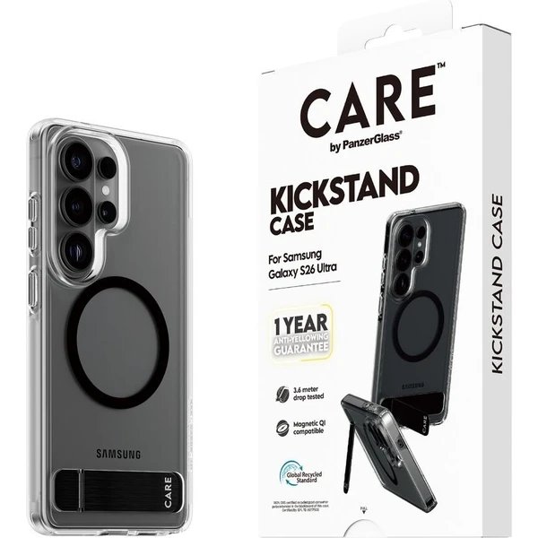 PanzerGlass® CARE Kickstand Qi kryt Samsung Galaxy S26 Ultra priehľadný/čierny - Puzdra - Hlavný obrázok