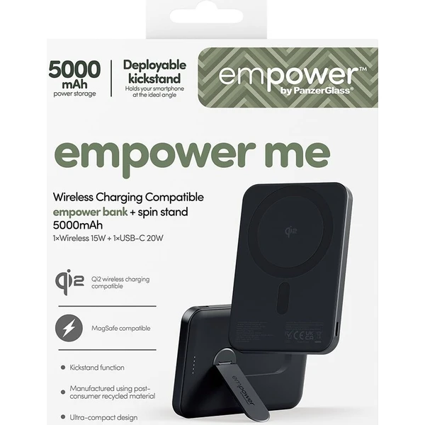 PanzerGlass® empower bezdrôtová Qi2 powerbanka 5000 mAh, MagSafe, otočný stojan, čierna - Powerbanky - Obrázok d_45abafddbbea4b399b009d639529c45a